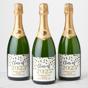 Black Gold Glitzer Class 2025 Abschluss Schaumweinetikett