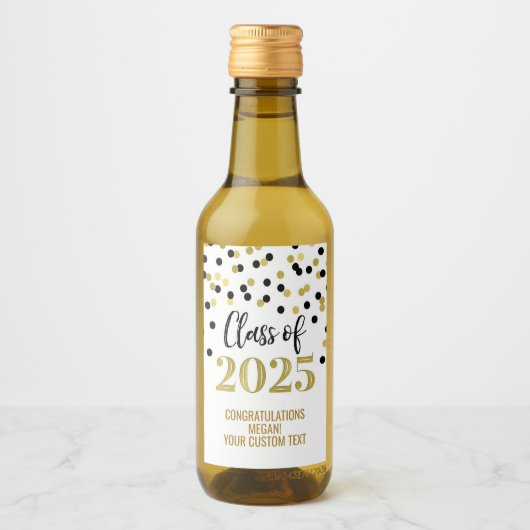 Black Gold Glitzer Class 2025 Abschluss Weinetikett (Vorderseite)