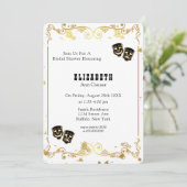 Black Gold Glitzer Comedy & Tragedy Brautparty Einladung (Stehend Vorderseite)