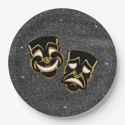 Black Gold Glitzer Comedy und Tragedy Theater Pappteller (Vorderseite)