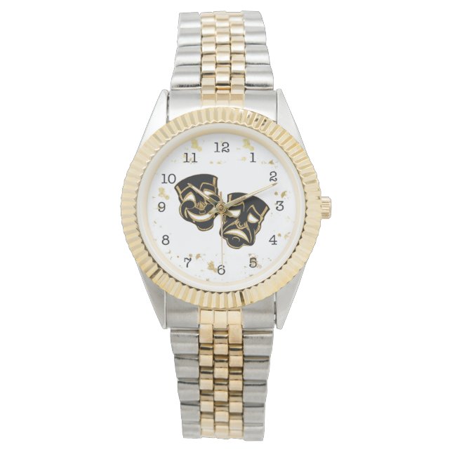 Black Gold Glitzer Comedy und Tragedy Theater Watc Armbanduhr (Vorderseite)