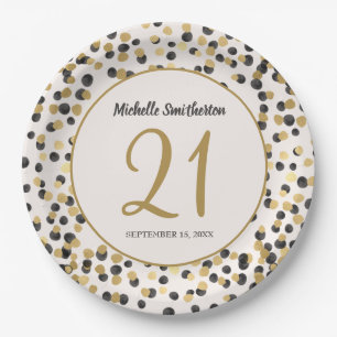 Black Gold Glitzer Confetti 21. Geburtstag Pappteller