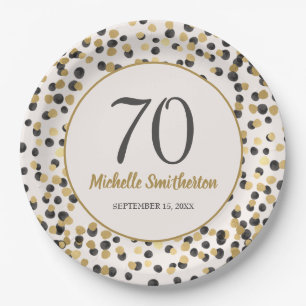 Black Gold Glitzer Confetti 70. Geburtstag Pappteller