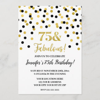 Black Gold Glitzer Confetti 75 und fabelhaft Einladung