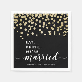 Black & Gold Glitzer Confetti Eat Drink Wedding Serviette