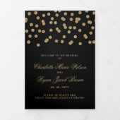 Black Gold Glitzer Confetti Foto Wedding Dreifach-gefaltete Programmkarte (Cover)
