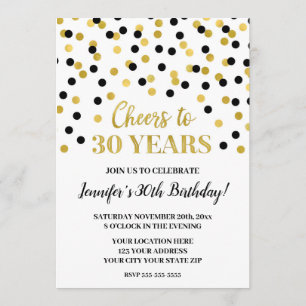 Black Gold Glitzer Confetti freut sich auf 30 Jahr Einladung