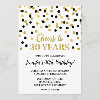 Black Gold Glitzer Confetti freut sich auf 30 Jahr Einladung