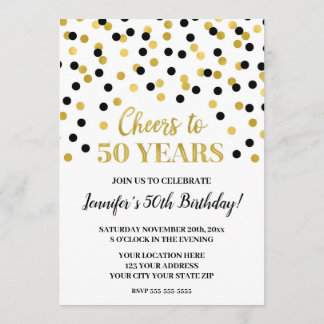 Black Gold Glitzer Confetti freut sich auf 50 Jahr Einladung
