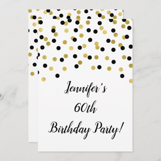 Black Gold Glitzer Confetti freut sich auf 60 Jahr Einladung (Vorne/Hinten)
