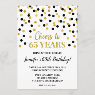 Black Gold Glitzer Confetti freut sich auf 65 Jahr Einladung