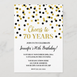 Black Gold Glitzer Confetti freut sich auf 70 Jahr Einladung