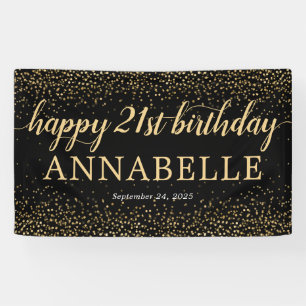 Black Gold Glitzer Confetti Happy 21. Geburtstag Banner