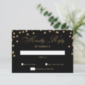 Black Gold Glitzer Confetti Hochzeit RSVP Karte (Stehend Vorderseite)