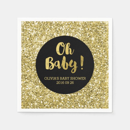 Black Gold Glitzer Confetti Oh Baby Dusche Serviette (Vorderseite)