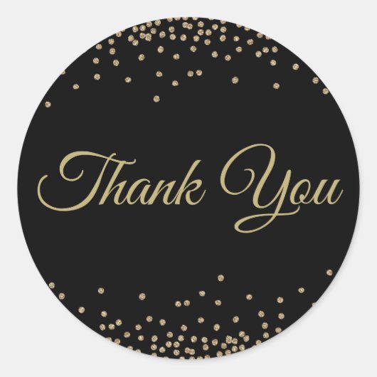 Black Gold Glitzer Confetti Vielen Dank Runder Aufkleber (Vorderseite)