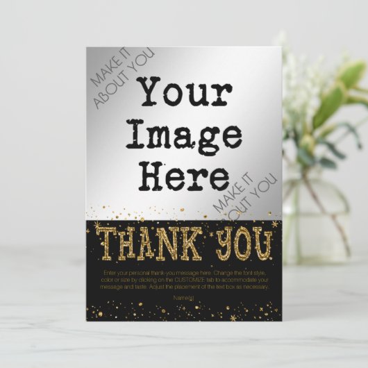 Black & Gold Glitzer DANK Dankeskarte (Stehend Vorderseite)