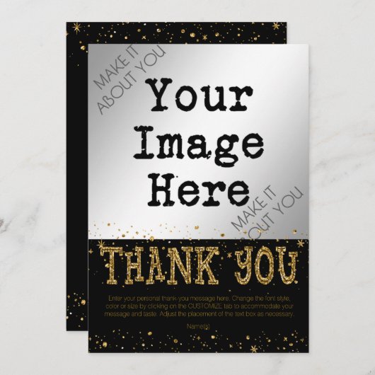 Black & Gold Glitzer DANK - schreiben Sie auf die Dankeskarte (Vorne/Hinten)