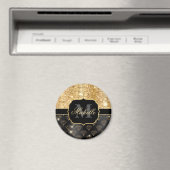 Black & Gold Glitzer Diamonds & Dots Magnet (In Situ (Geschirrspüler))