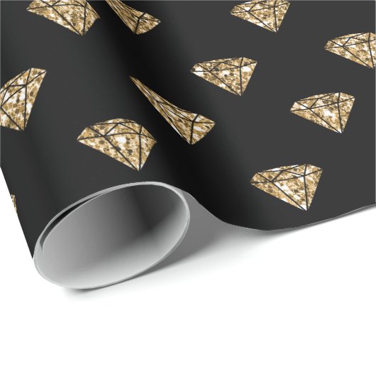 Black Gold Glitzer Diamonds Geschenkpapier (Rolleneckpunkt)