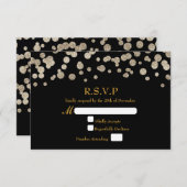 Black & Gold Glitzer Dot Modern Wedding RSVP Card (Vorne/Hinten)
