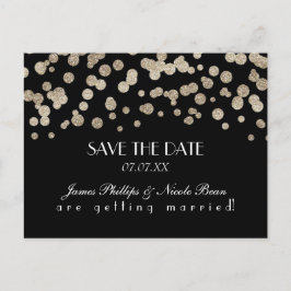 Black & Gold Glitzer Dots Save the Date Postkarte