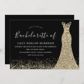Black Gold Glitzer Dress Junggeselinnen-Abschied Einladung (Vorne/Hinten)