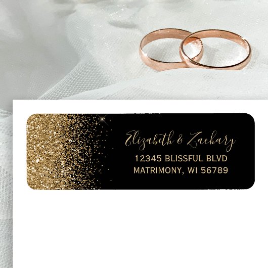 Black Gold Glitzer Edge Wedding Rücksendeadresse