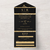 Black & Gold Glitzer Elegante Hochzeit All In One Einladung (Innen Boden)