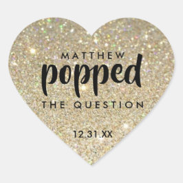 Black Gold Glitzer Er stellte die Frage Herz-Aufkleber