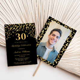 Black & Gold Glitzer Foto 30. Geburtstag Einladung