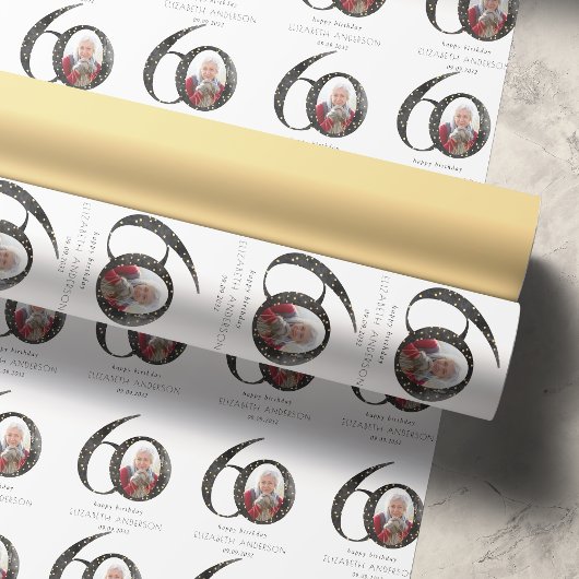 Black Gold Glitzer Foto 60. Geburtstag Geschenkpapier