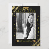 Black & Gold Glitzer Foto Abschluss Graduate Einladung (Vorderseite)