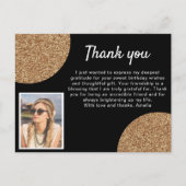 Black Gold Glitzer Foto Geburtstag Vielen Dank Postkarte (Vorderseite)