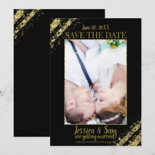 Black & Gold Glitzer Foto Save the Date Hochzeit Einladung