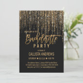Black Gold Glitzer Fringe Vorhang Bachelorette Einladung (Stehend Vorderseite)