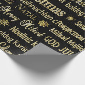 Black & Gold Glitzer Frohe Weihnachtstypografie Geschenkpapier (Ecke)