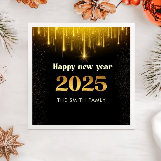 Black Gold Glitzer Frohes Neues Jahr 2025 Napkins Serviette