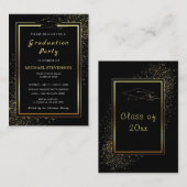 Black Gold Glitzer Gerahmter Abschluss Einladung (Vorne/Hinten)