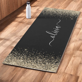 Black Gold Glitzer Girly Monogram Fitness Yogamatte