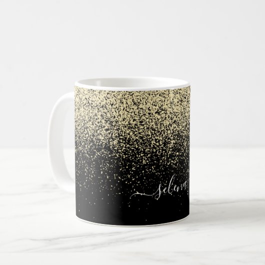Black Gold Glitzer Girly Monogram Kaffeetasse (Vorderseite Links)