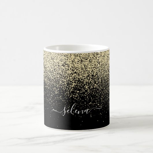 Black Gold Glitzer Girly Monogram Kaffeetasse (Mittel)