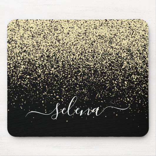 Black Gold Glitzer Girly Monogram Mousepad (Vorne)