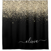 Black Gold Glitzer Girly Monogram Name Badezimmer Duschvorhang (Vorderseite)