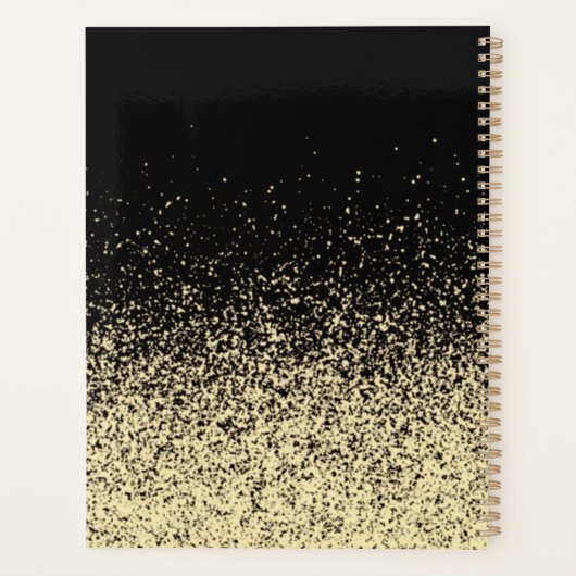 Black Gold Glitzer Girly Monogram Planer (Rückseite)