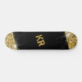 Black Gold Glitzer Girly Monogram Skateboard (Horizontal)