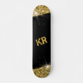 Black Gold Glitzer Girly Monogram Skateboard (Vorne)
