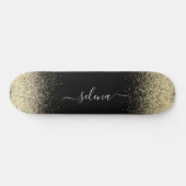 Black Gold Glitzer Girly Monogram Skateboard (Horizontal)