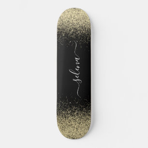 Black Gold Glitzer Girly Monogram Skateboard