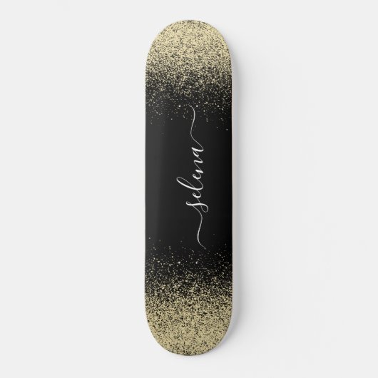 Black Gold Glitzer Girly Monogram Skateboard (Vorderseite)